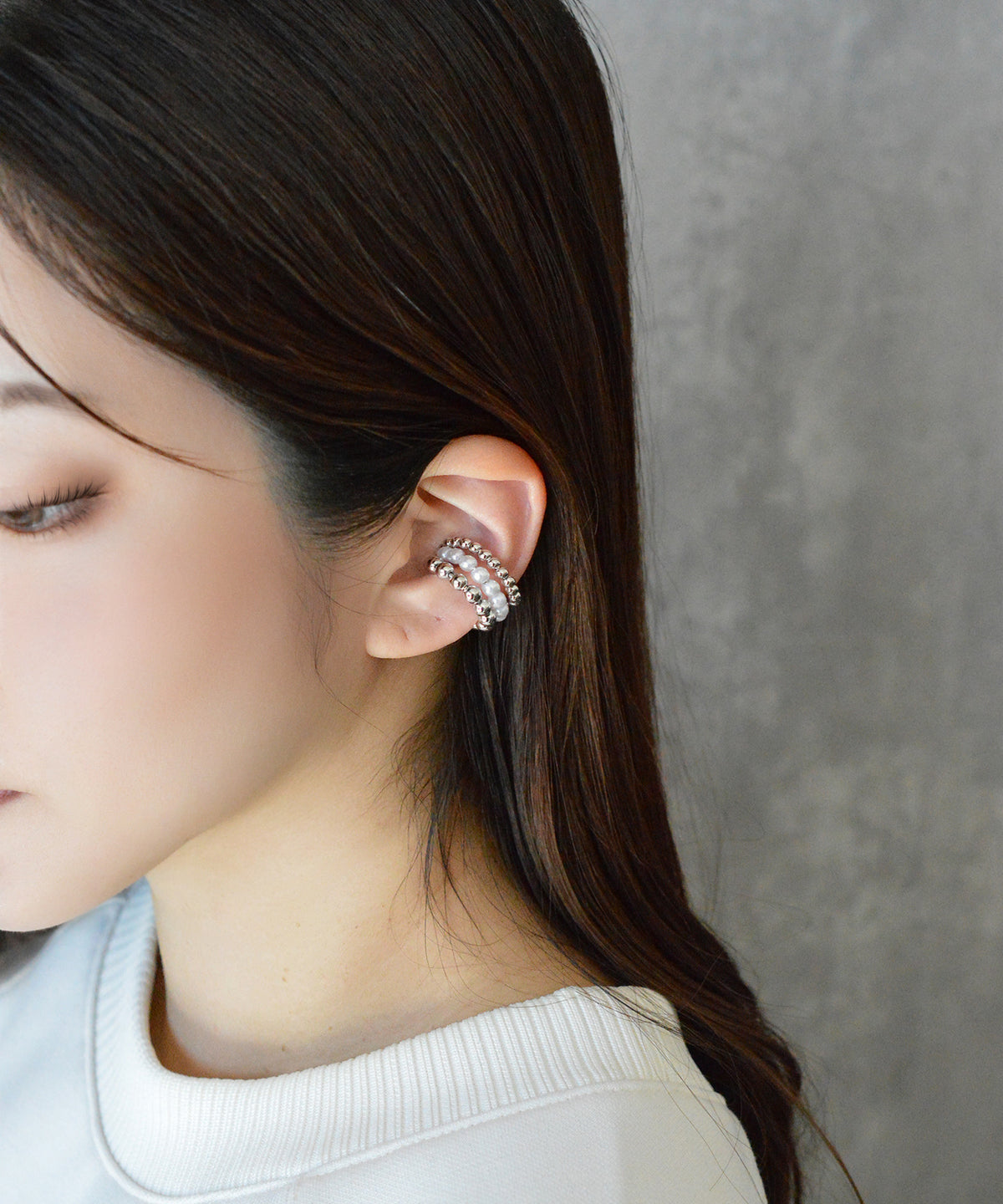 【earyear】Ball & Pearl 3 lines Design Hoop Ear Cuff<片耳用>