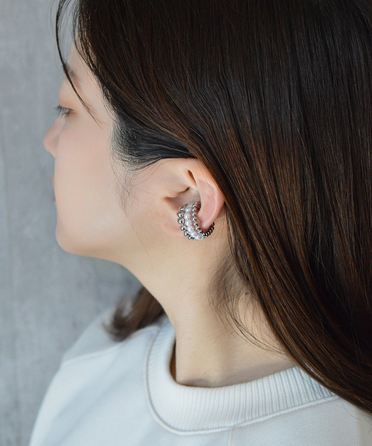 【earyear】Ball & Pearl 3 lines Design Hoop Ear Cuff<片耳用>