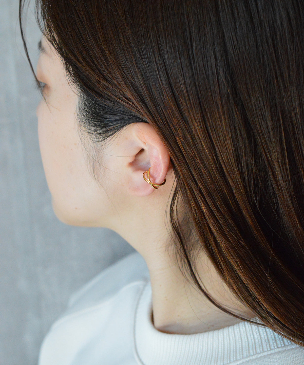 【earyear】String mini cross line Design Metal Hoop Ear Cuff v2<片耳用>