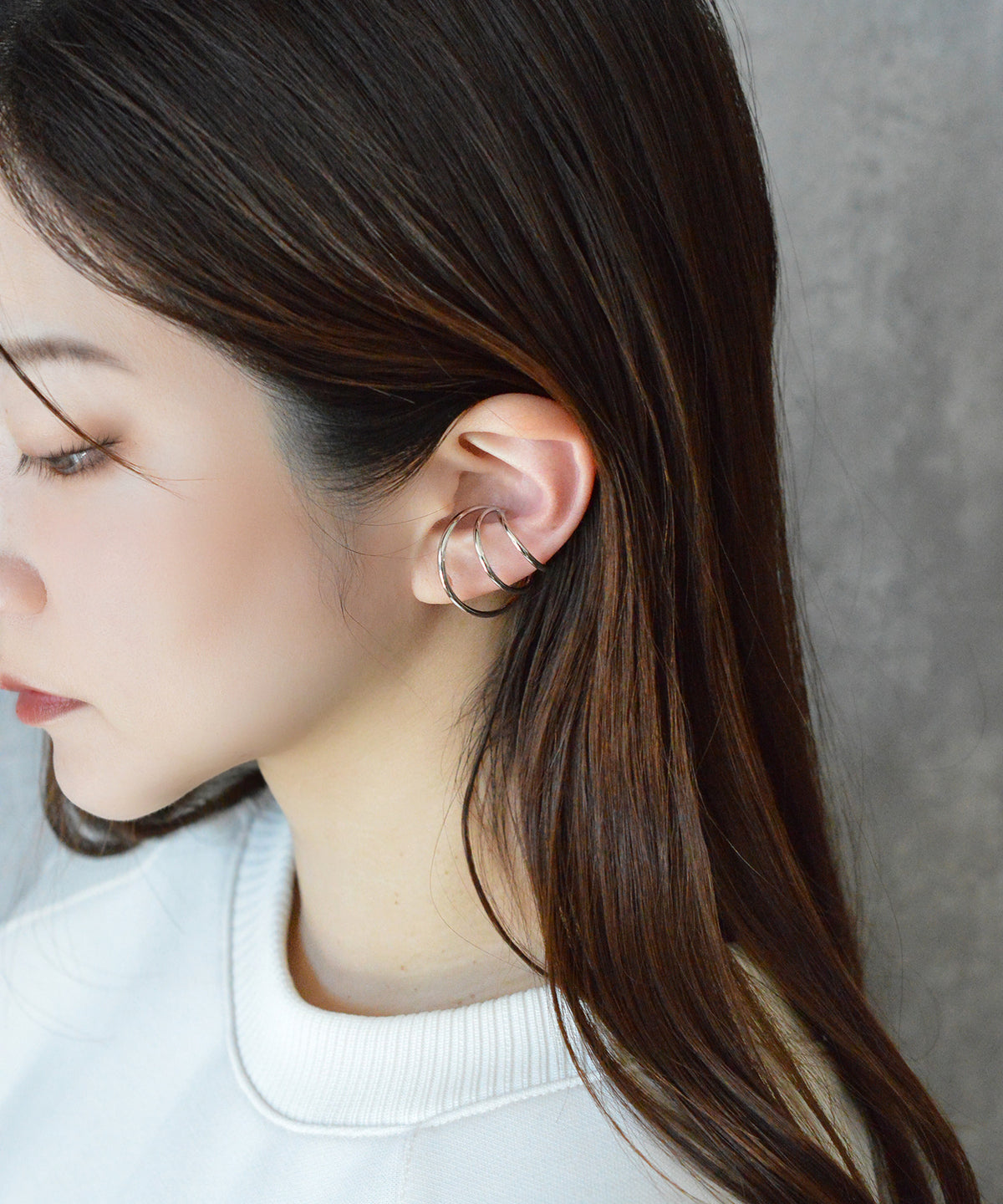 【earyear】Design line triple circle Design Metal W line Hoop Ear Cuff<片耳用>