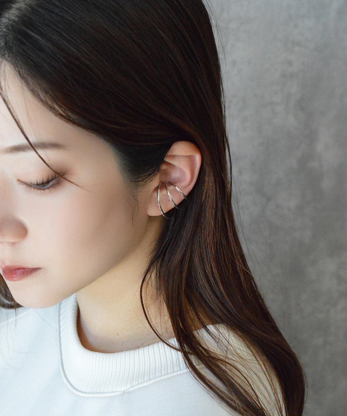 【earyear】Design line triple circle Design Metal W line Hoop Ear Cuff<片耳用>