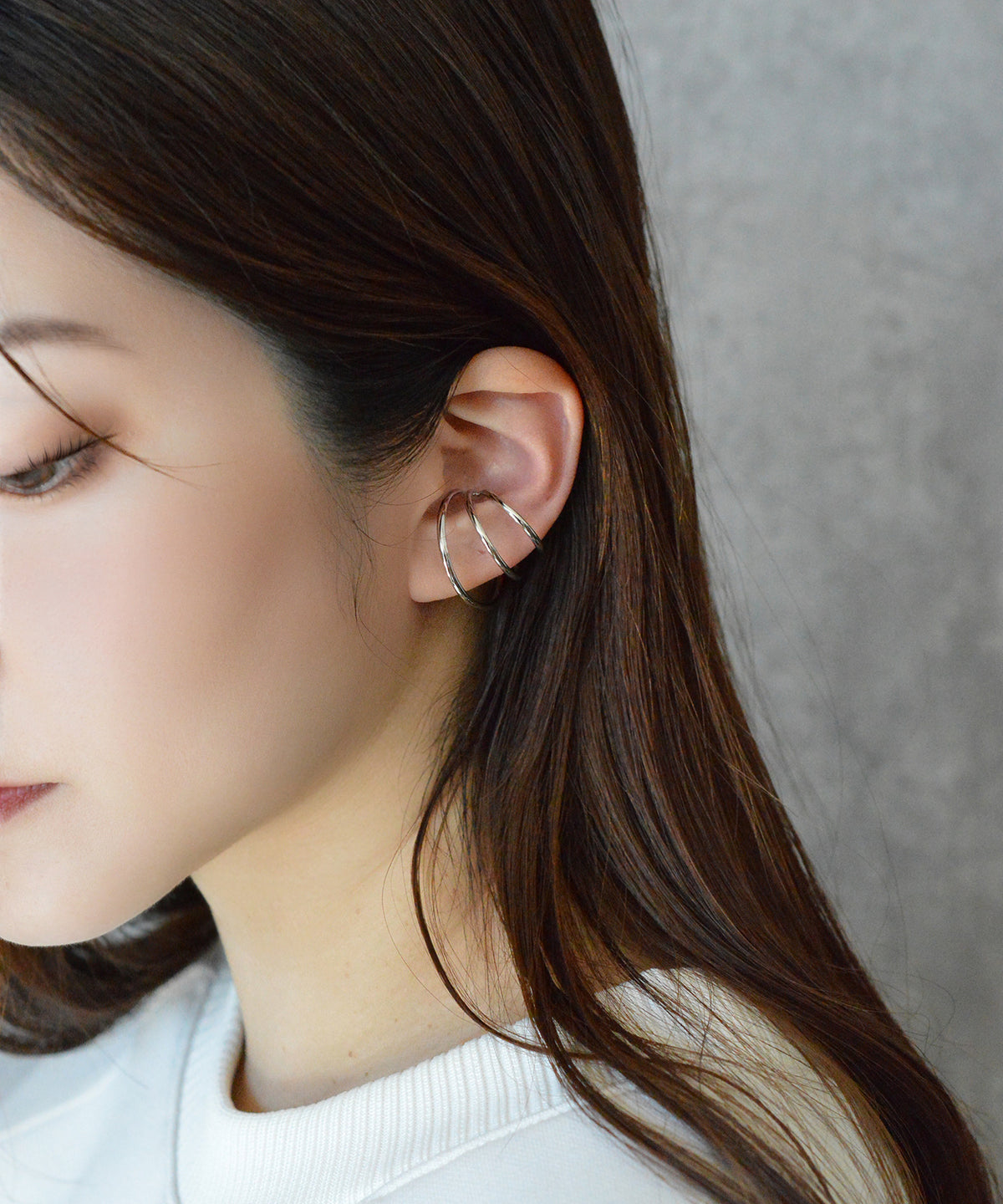 【earyear】Design line triple circle Design Metal W line Hoop Ear Cuff<片耳用>