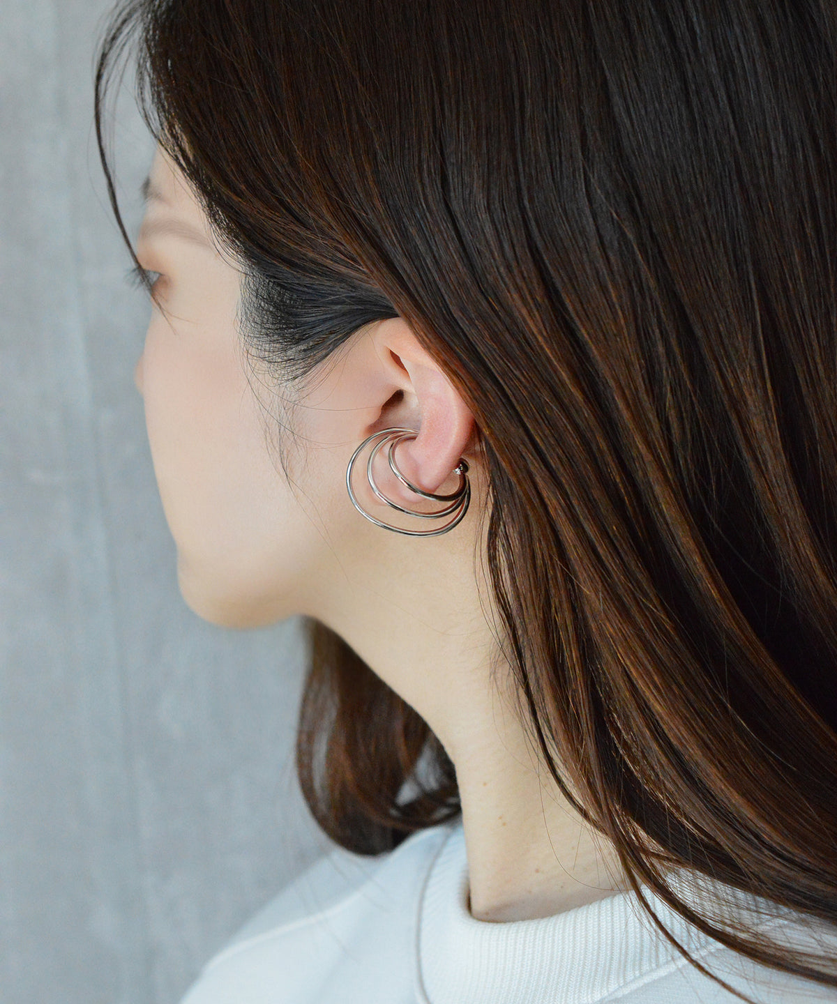 【earyear】Design line triple circle Design Metal W line Hoop Ear Cuff<片耳用>