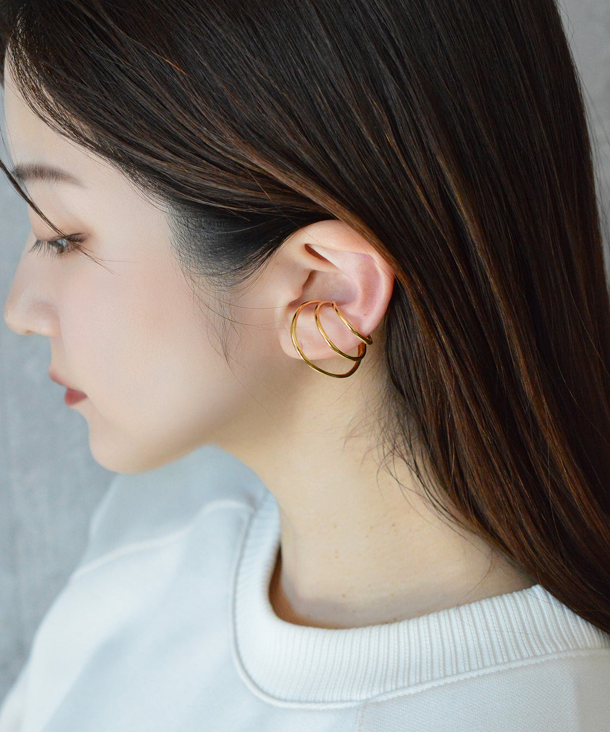 【earyear】Design line triple circle Design Metal W line Hoop Ear Cuff<片耳用>