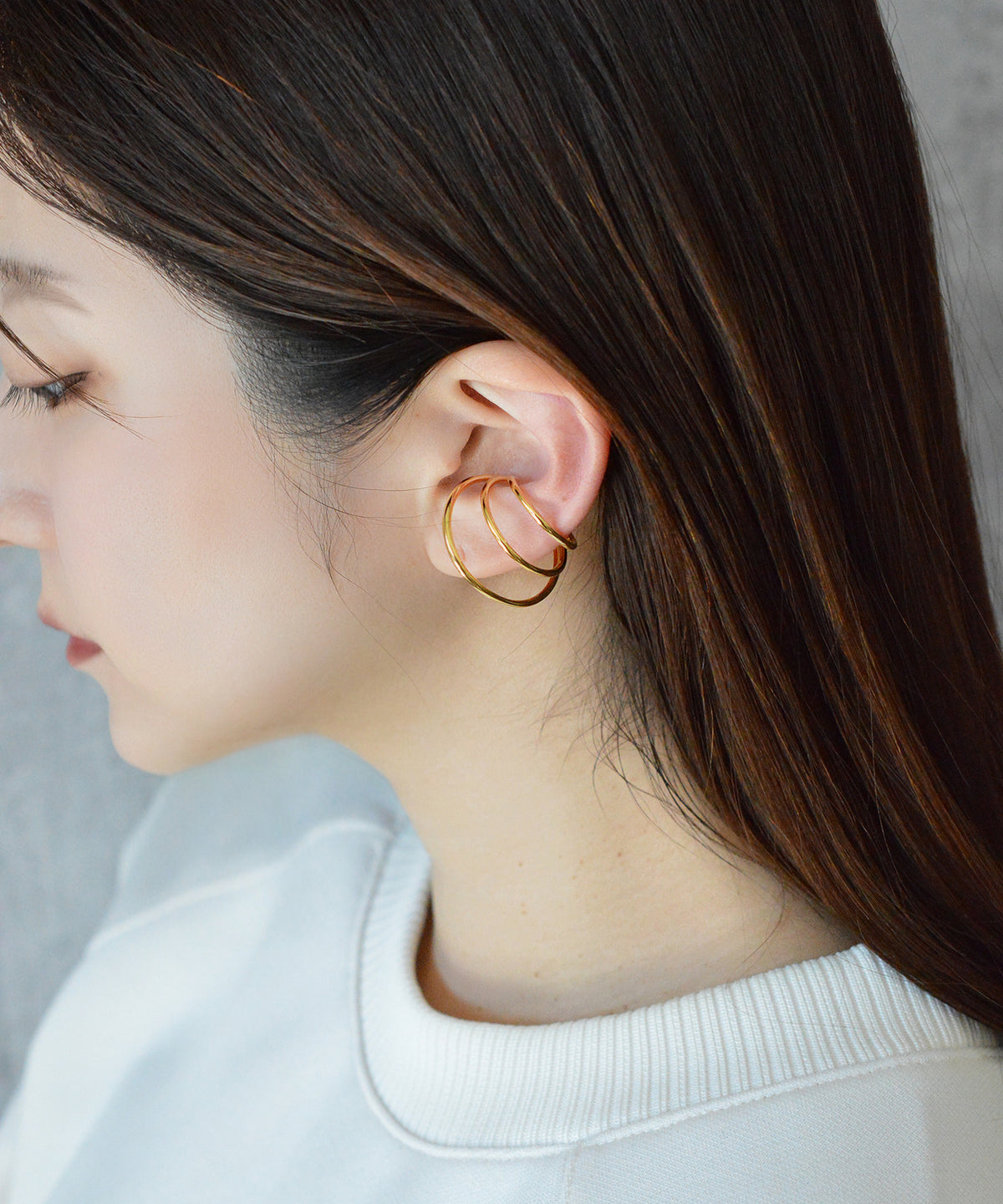 【earyear】Design line triple circle Design Metal W line Hoop Ear Cuff<片耳用>