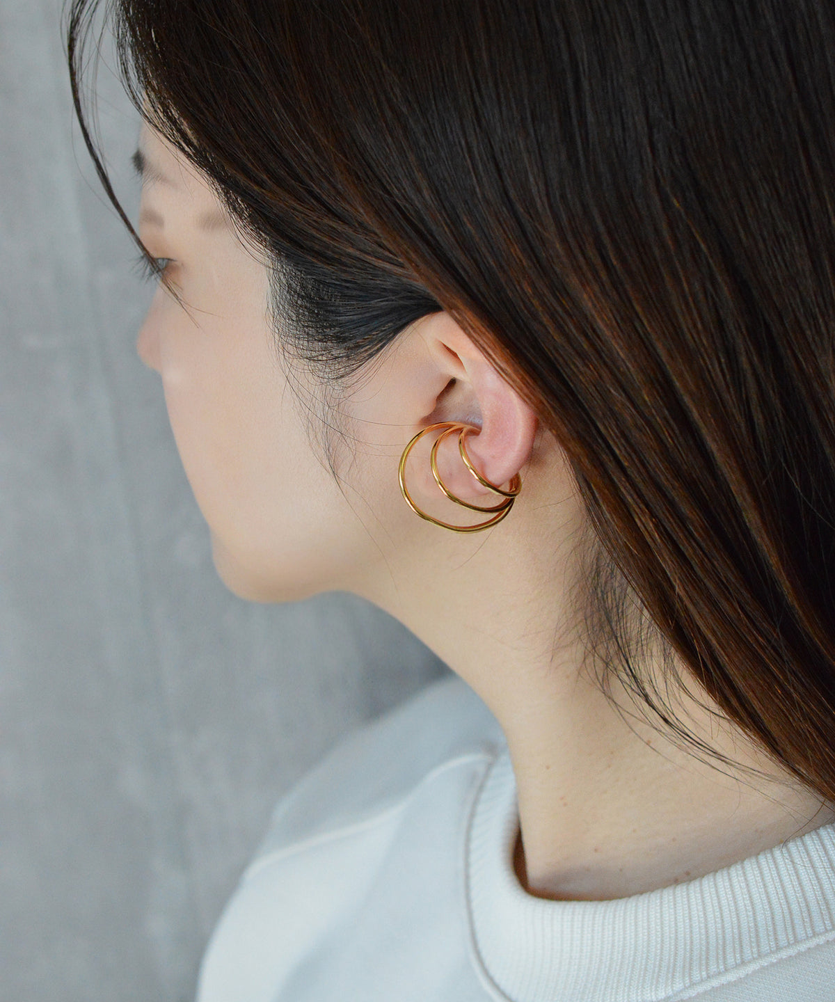 【earyear】Design line triple circle Design Metal W line Hoop Ear Cuff<片耳用>