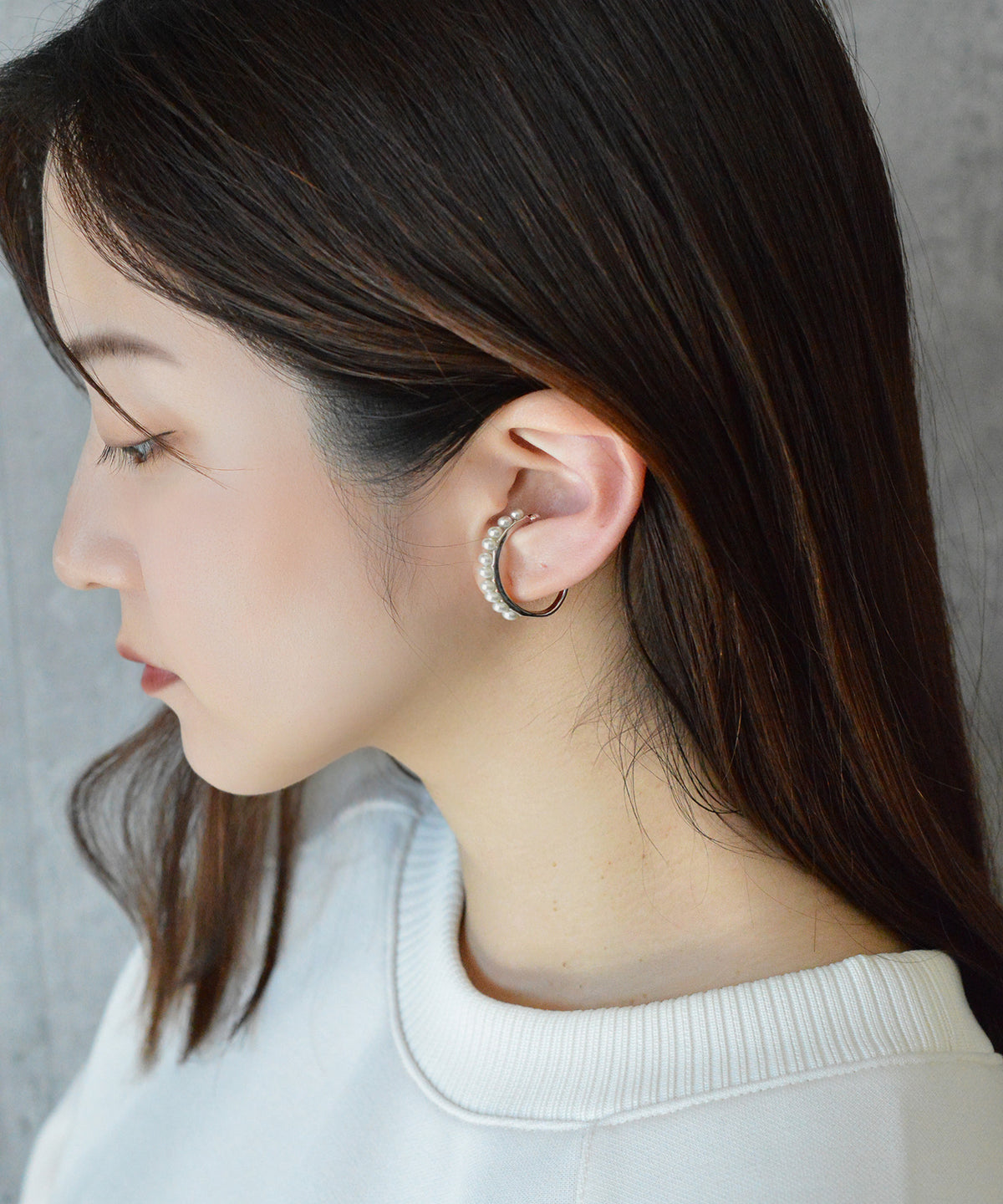 【earyear】Simple line pearl Design Metal W line Hoop Ear Cuff<片耳用>