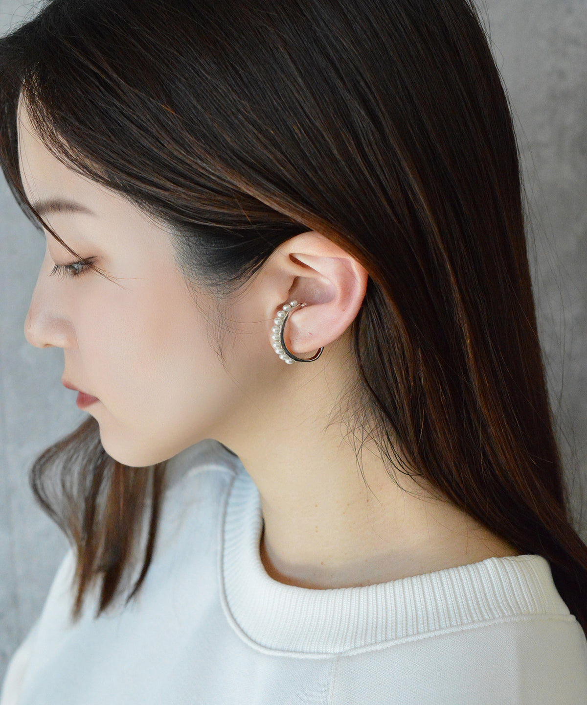 【earyear】Simple line pearl Design Metal W line Hoop Ear Cuff<片耳用>