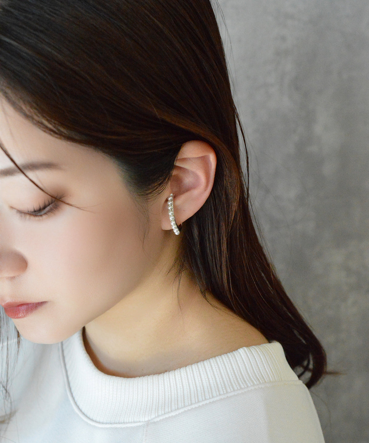 【earyear】Simple line pearl Design Metal W line Hoop Ear Cuff<片耳用>