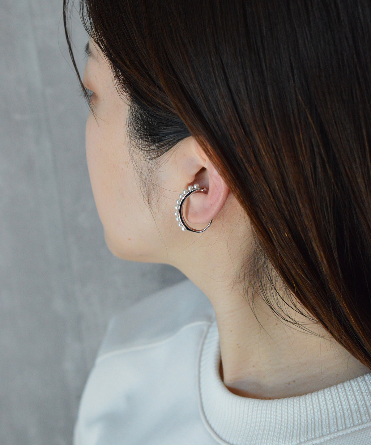 【earyear】Simple line pearl Design Metal W line Hoop Ear Cuff<片耳用>