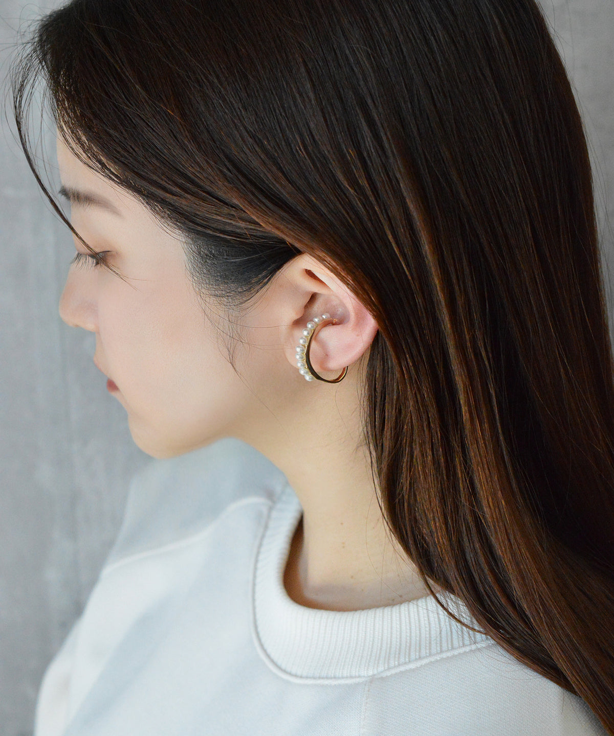 【earyear】Simple line pearl Design Metal W line Hoop Ear Cuff<片耳用>