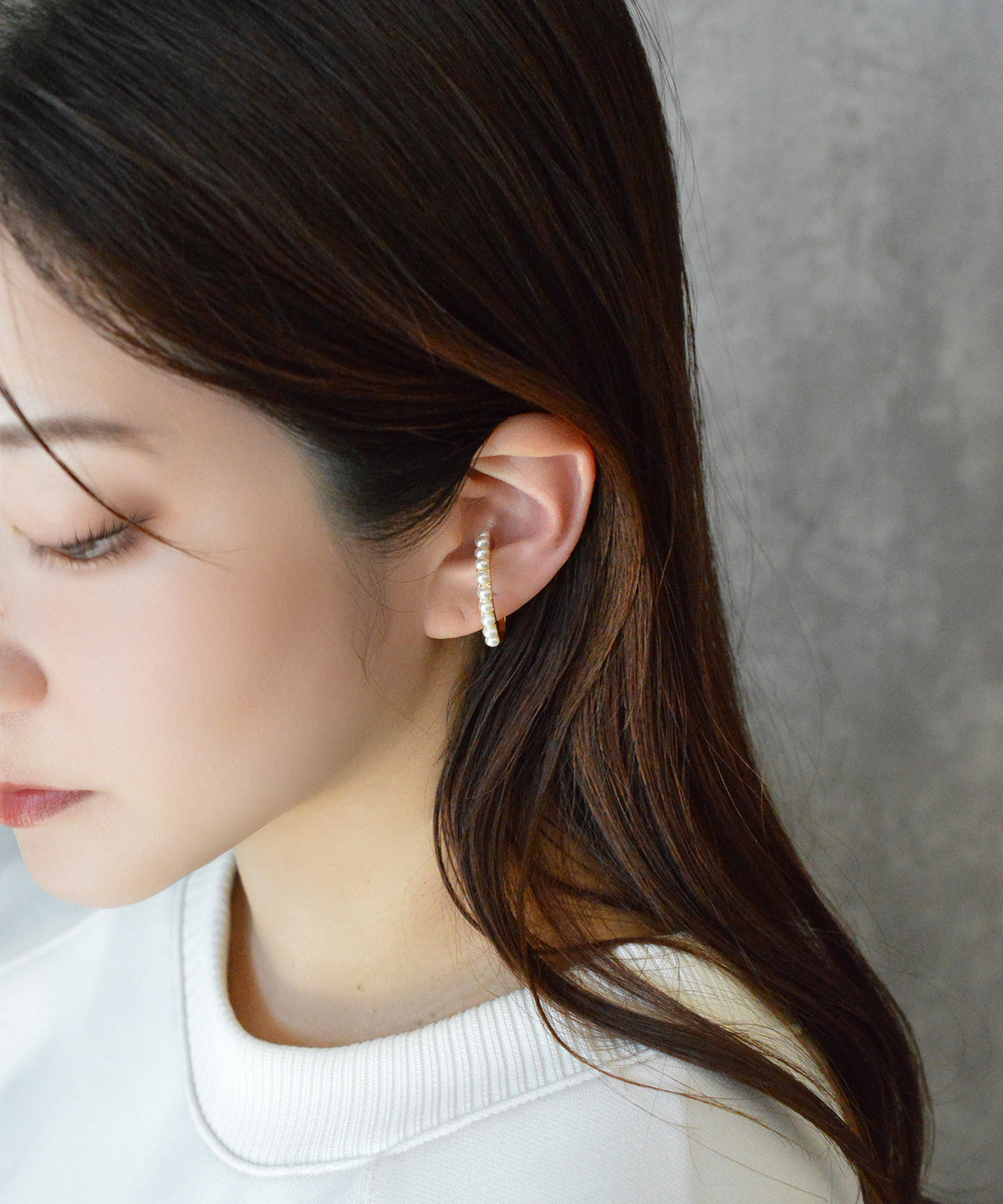 【earyear】Simple line pearl Design Metal W line Hoop Ear Cuff<片耳用>