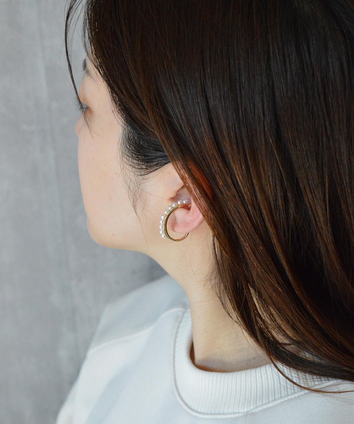 【earyear】Simple line pearl Design Metal W line Hoop Ear Cuff<片耳用>