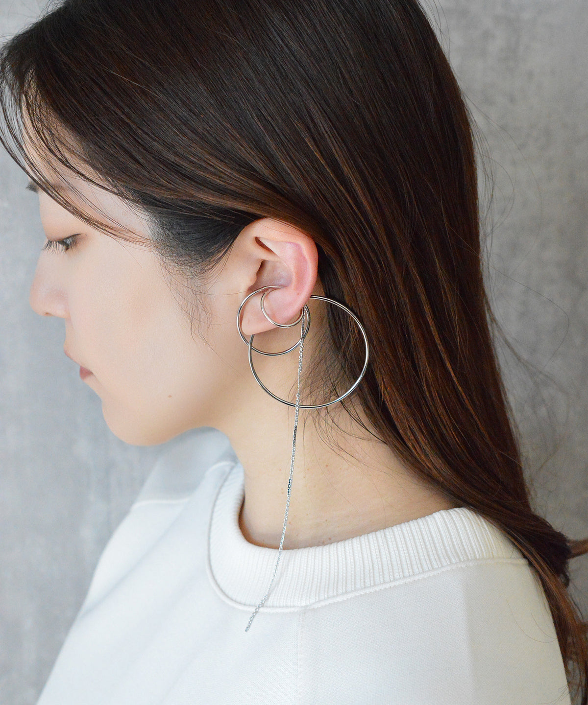 【earyear】Big Ring Combination & Chain design Decorated Ear Cuff<片耳用>