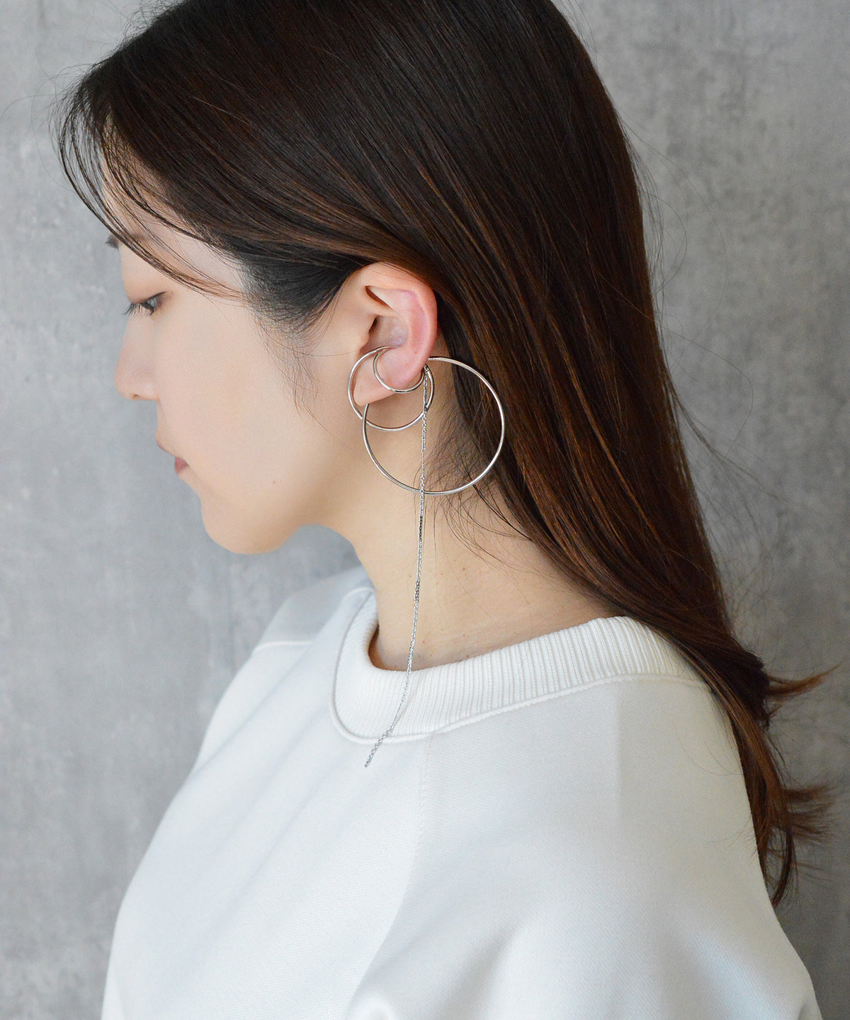 【earyear】Big Ring Combination & Chain design Decorated Ear Cuff<片耳用>