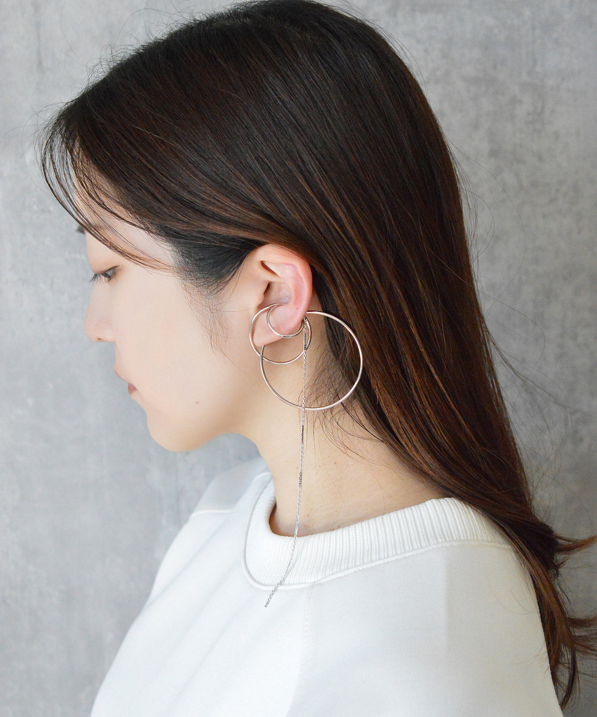 【earyear】Big Ring Combination & Chain design Decorated Ear Cuff<片耳用>