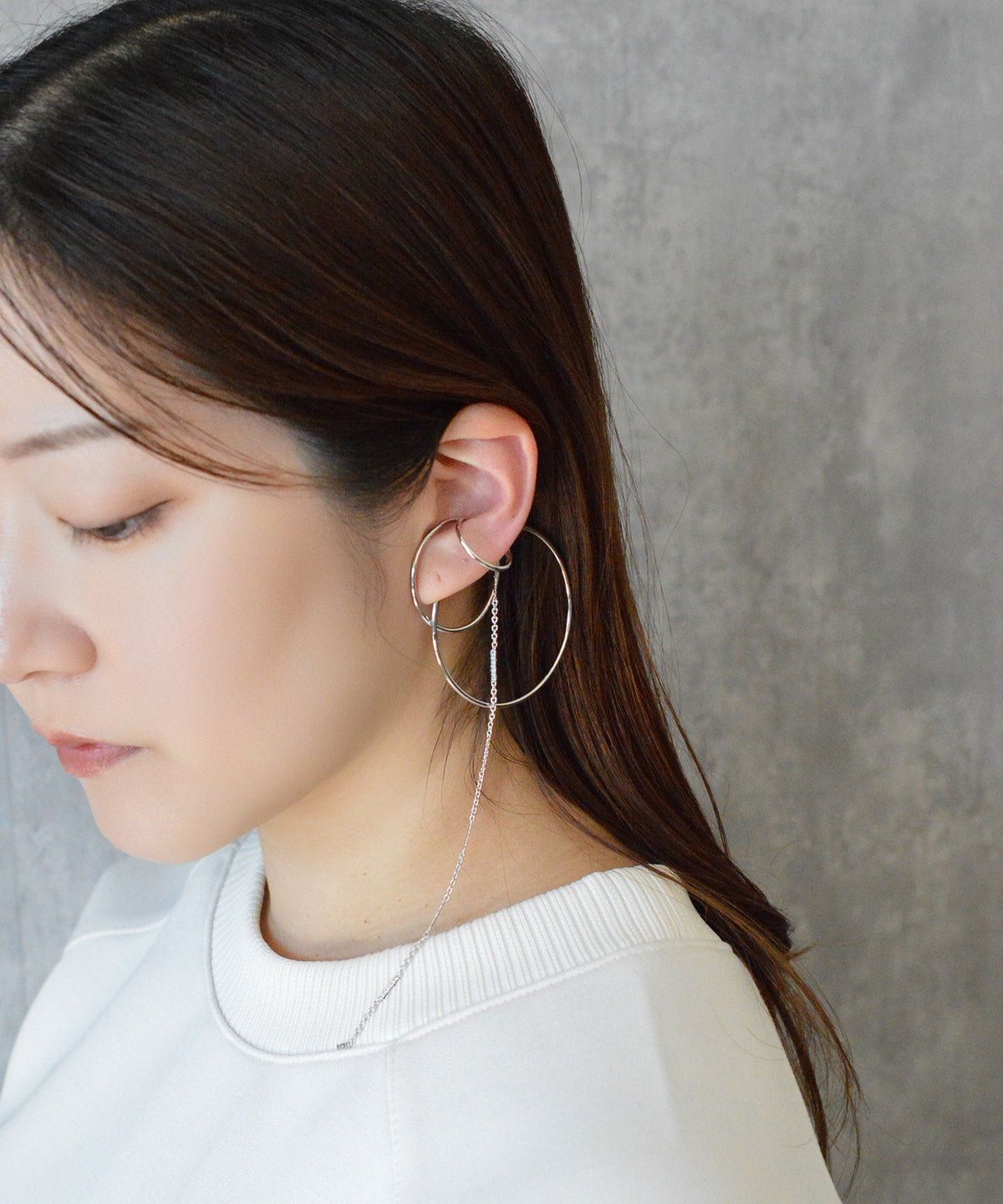 【earyear】Big Ring Combination & Chain design Decorated Ear Cuff<片耳用>