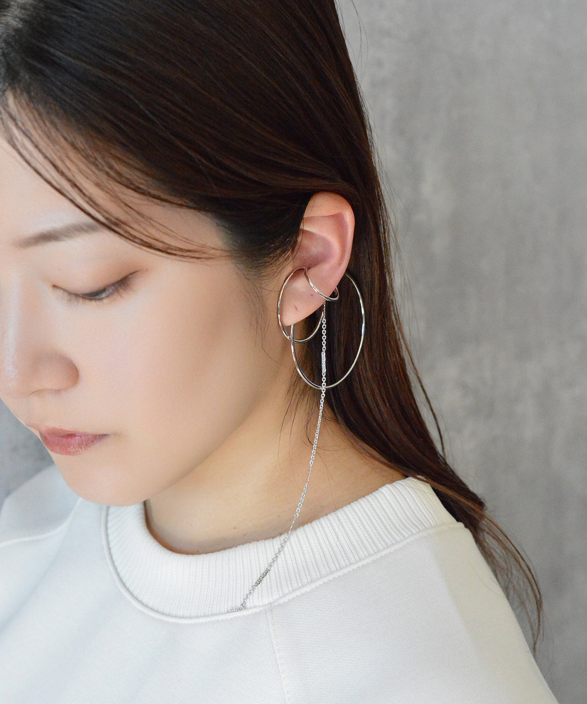 【earyear】Big Ring Combination & Chain design Decorated Ear Cuff<片耳用>