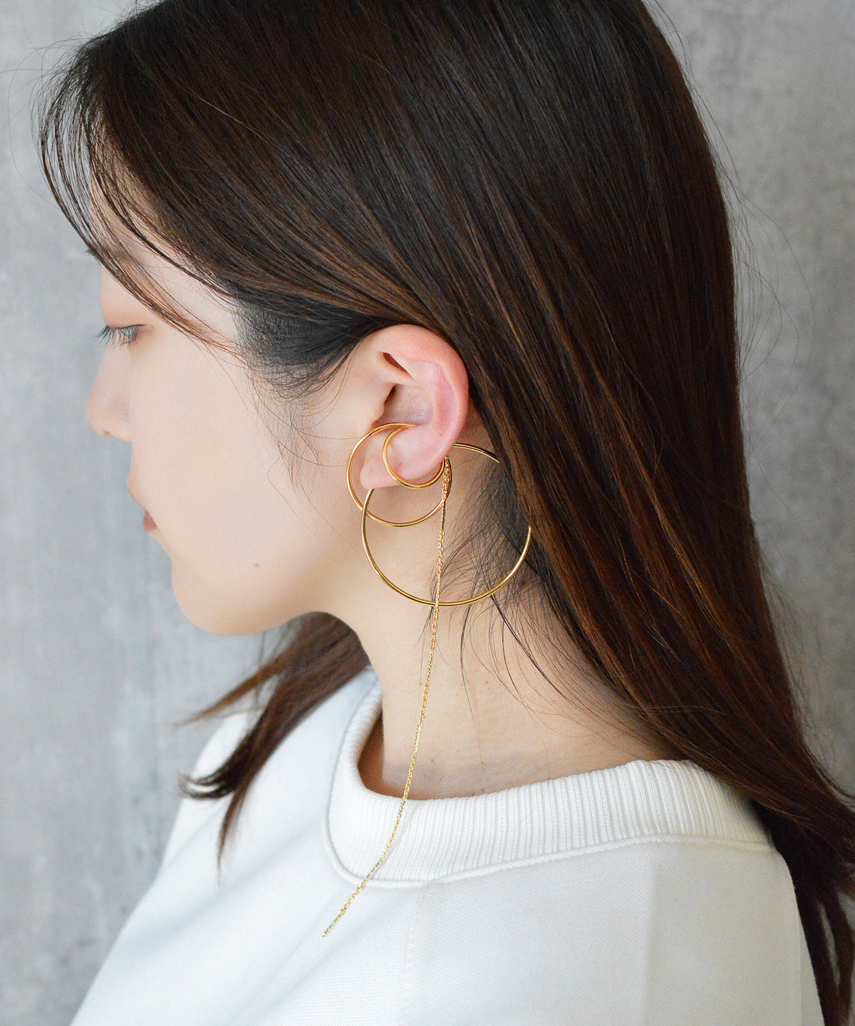 【earyear】Big Ring Combination & Chain design Decorated Ear Cuff<片耳用>