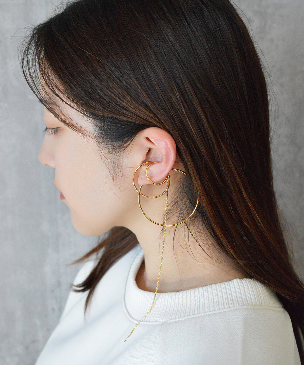 【earyear】Big Ring Combination & Chain design Decorated Ear Cuff<片耳用>