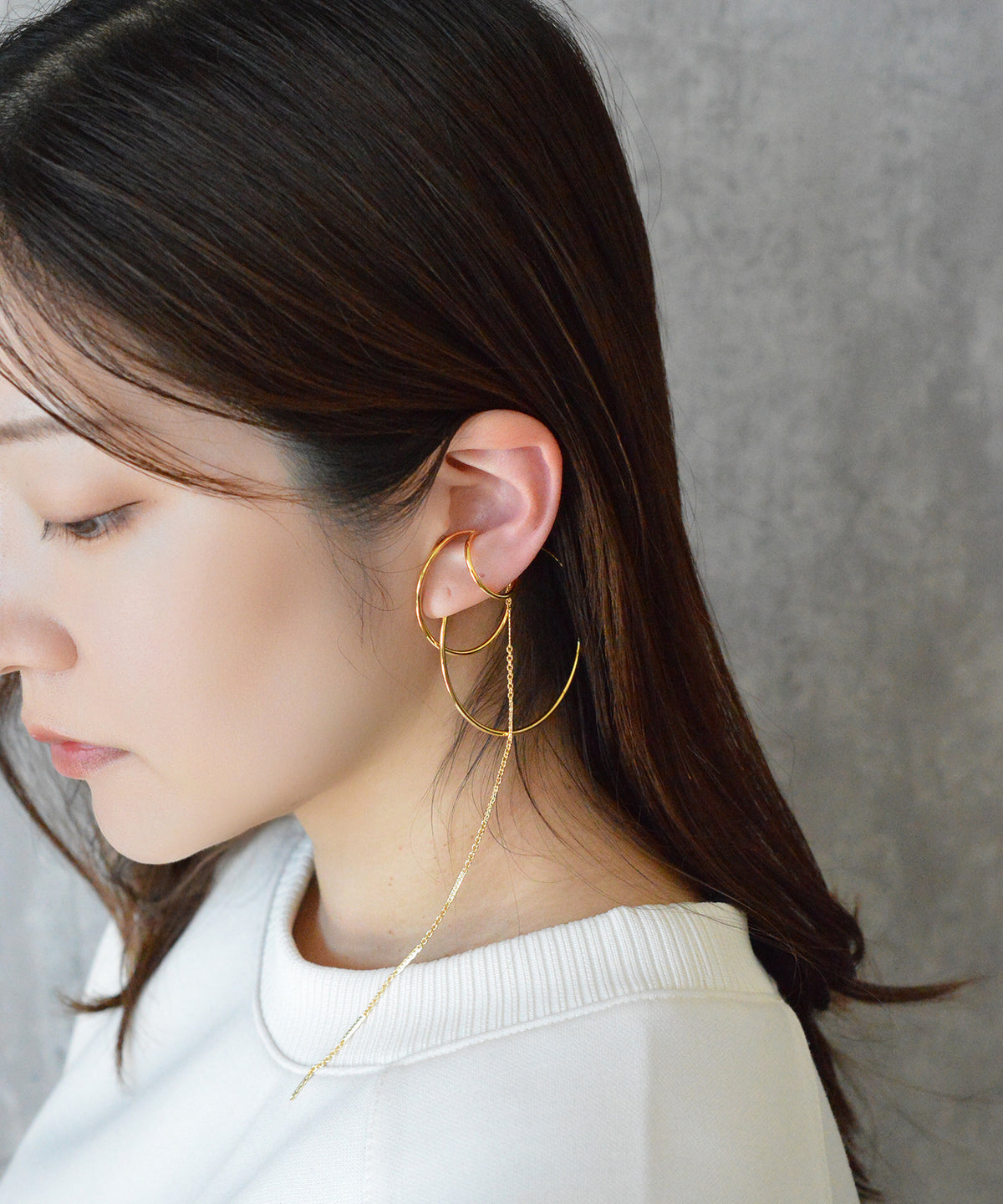 【earyear】Big Ring Combination & Chain design Decorated Ear Cuff<片耳用>