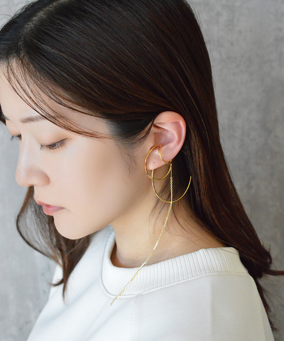 【earyear】Big Ring Combination & Chain design Decorated Ear Cuff<片耳用>