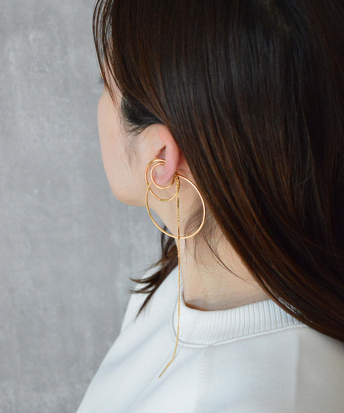 【earyear】Big Ring Combination & Chain design Decorated Ear Cuff<片耳用>