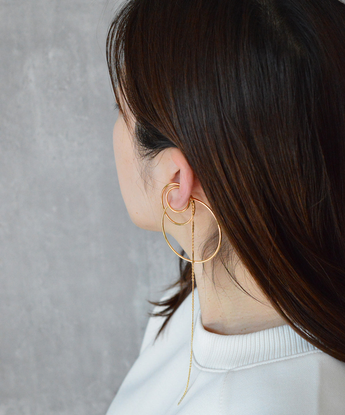 【earyear】Big Ring Combination & Chain design Decorated Ear Cuff<片耳用>