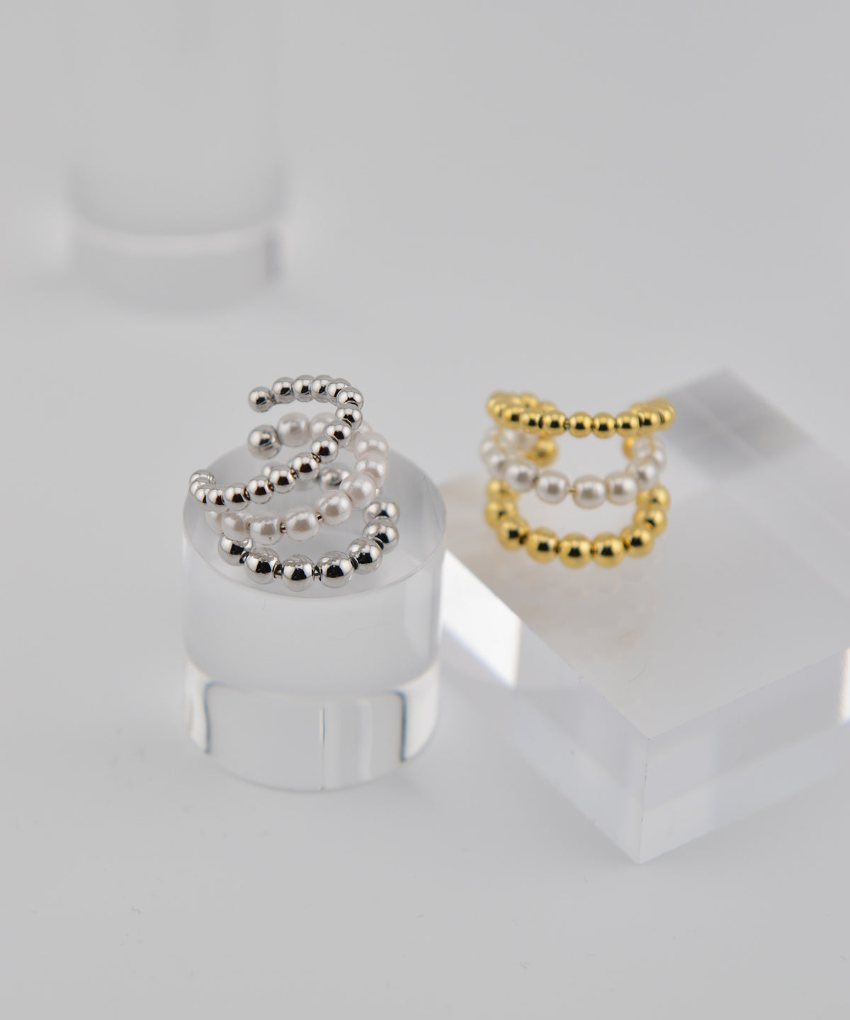 【earyear】Ball & Pearl 3 lines Design Hoop Ear Cuff<片耳用>