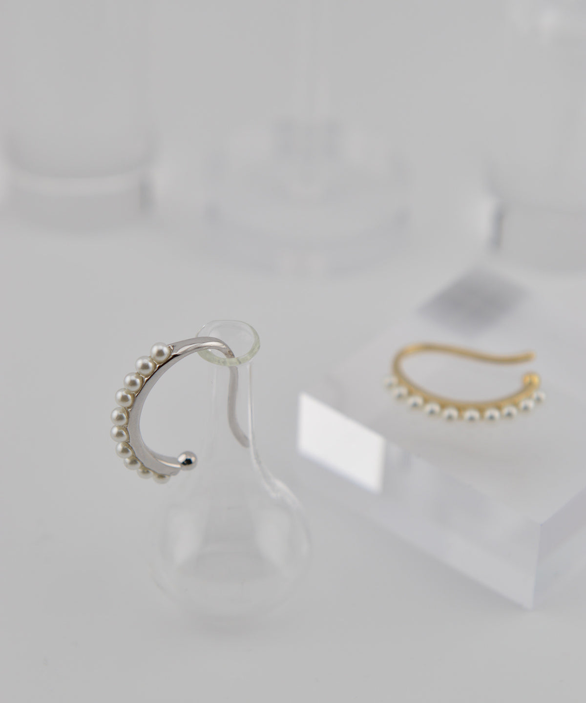 【earyear】Simple line pearl Design Metal W line Hoop Ear Cuff<片耳用>