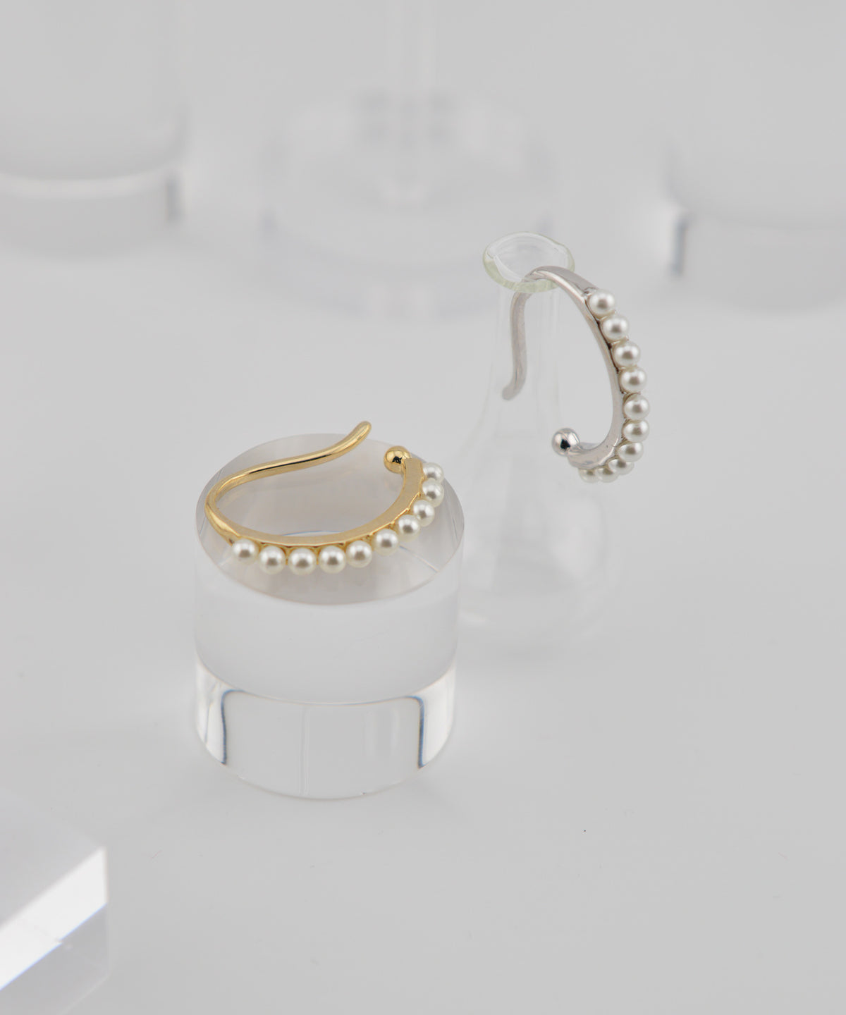 【earyear】Simple line pearl Design Metal W line Hoop Ear Cuff<片耳用>