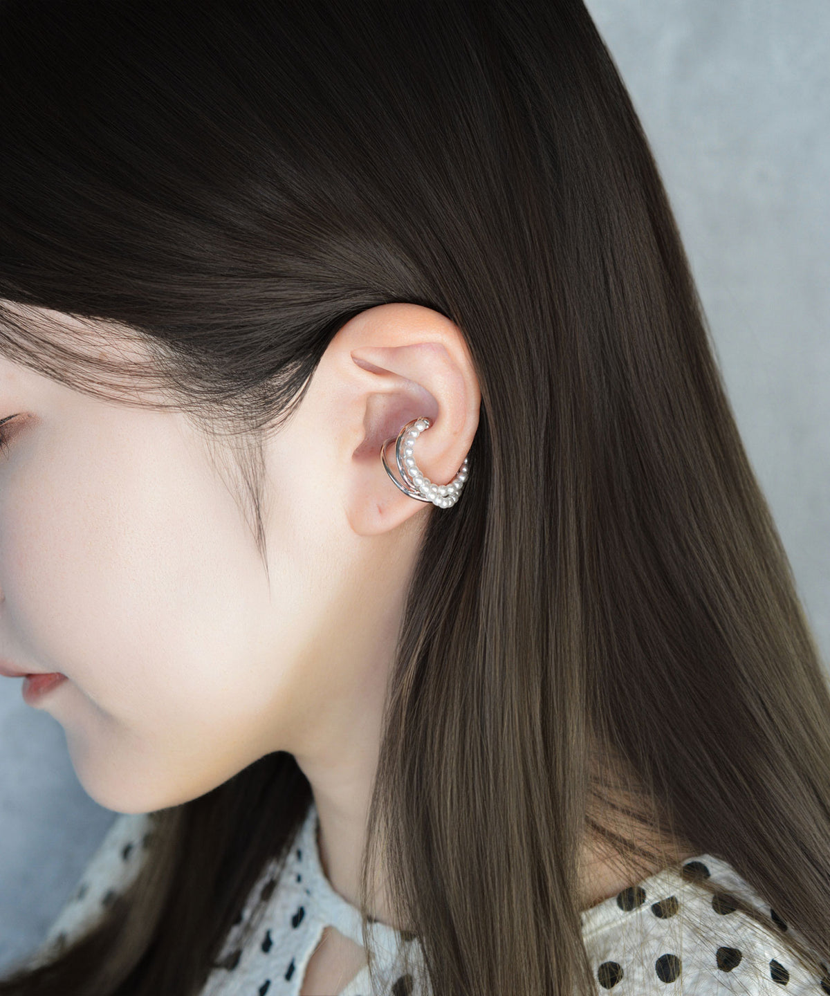 【earyear】3 Layer Pearl Line Metal Ear Cuff〈片耳用〉