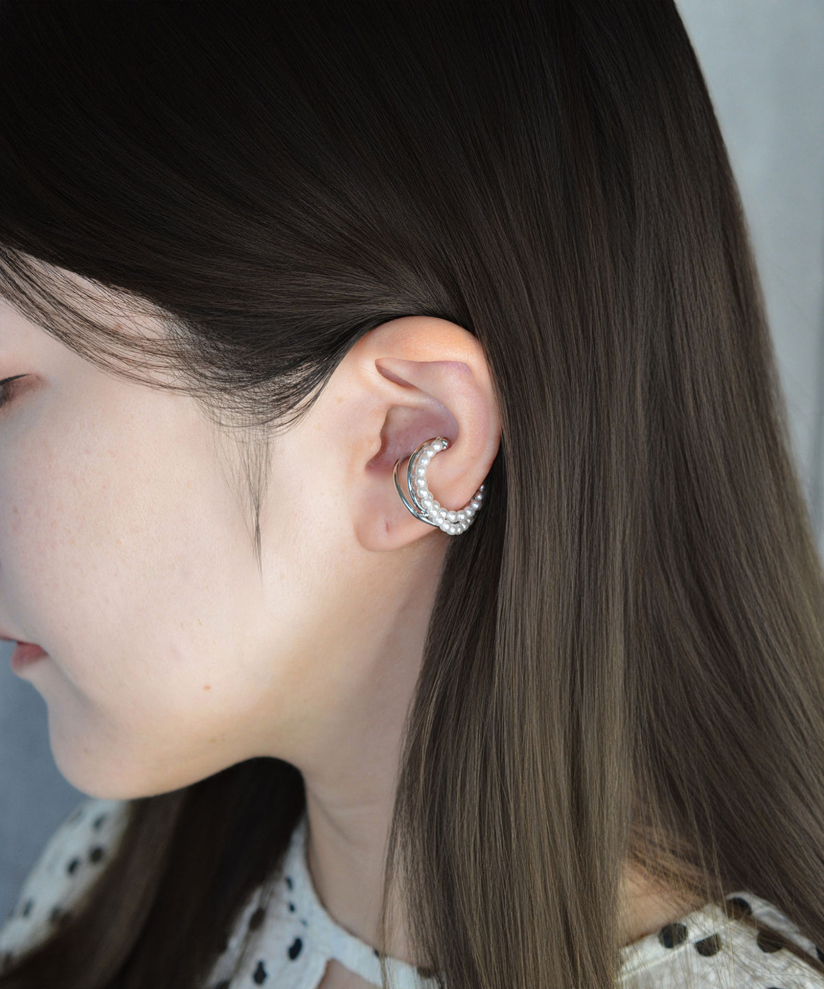 【earyear】3 Layer Pearl Line Metal Ear Cuff〈片耳用〉