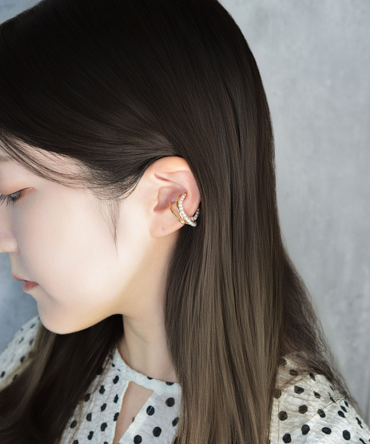 【earyear】3 Layer Pearl Line Metal Ear Cuff〈片耳用〉