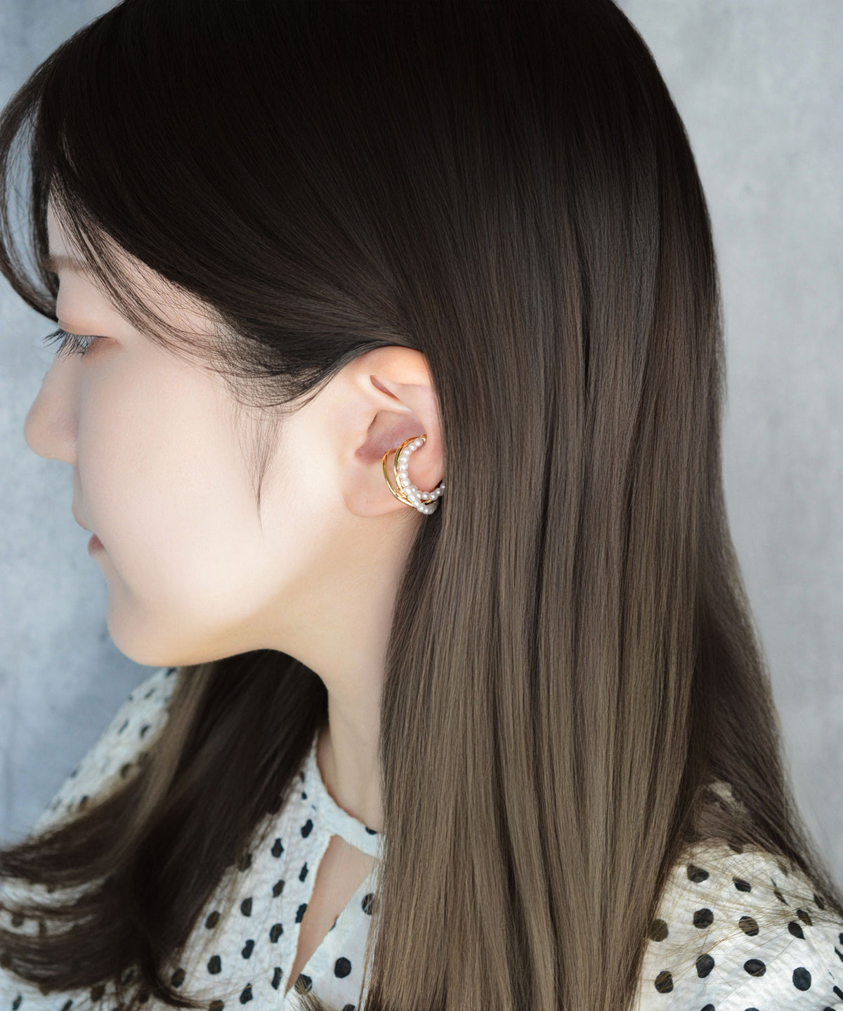【earyear】3 Layer Pearl Line Metal Ear Cuff〈片耳用〉