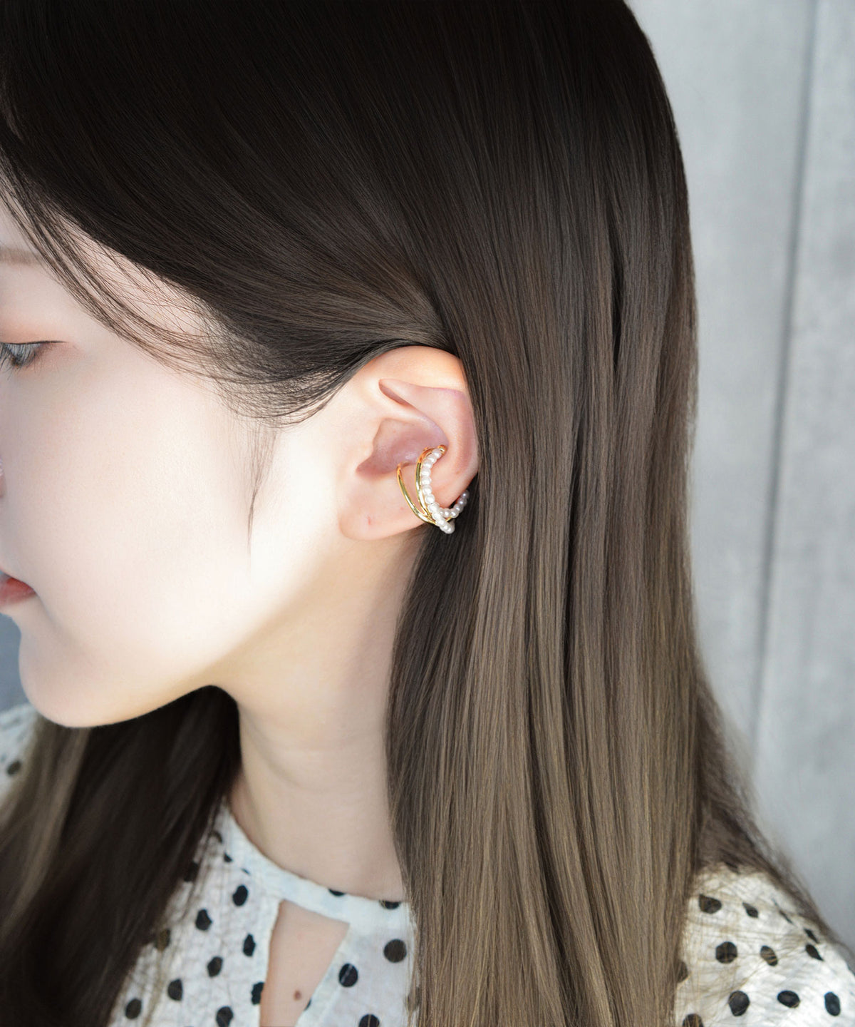 【earyear】3 Layer Pearl Line Metal Ear Cuff〈片耳用〉