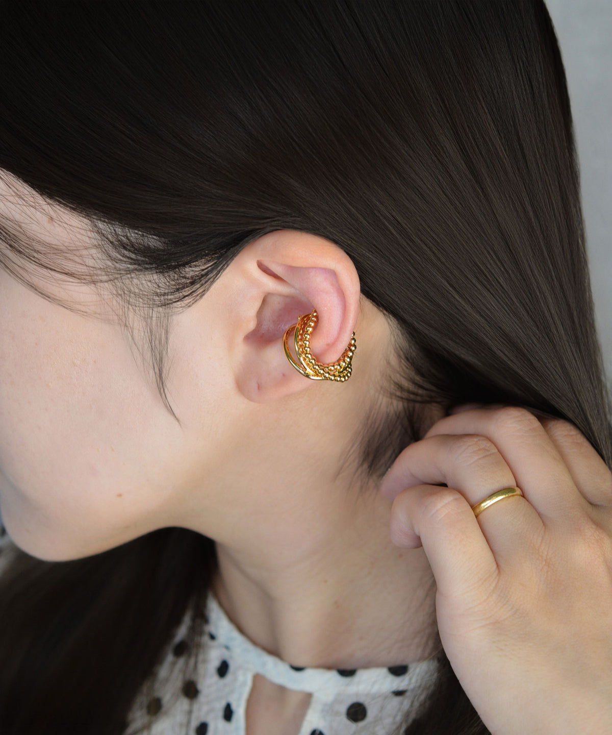 【earyear】Triple Line Ball Motif Metal Ear Cuff〈片耳用〉