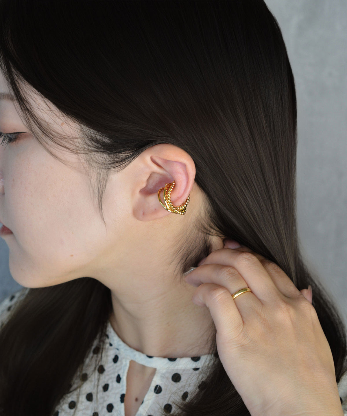 【earyear】Triple Line Ball Motif Metal Ear Cuff〈片耳用〉