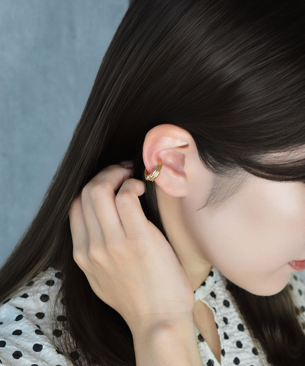 【earyear】Groove Texture Chunky Metal Ear Cuff〈片耳用〉