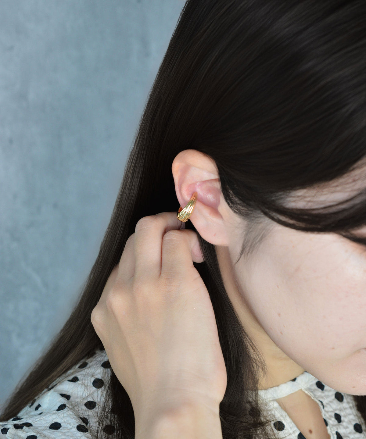 【earyear】Groove Texture Chunky Metal Ear Cuff〈片耳用〉