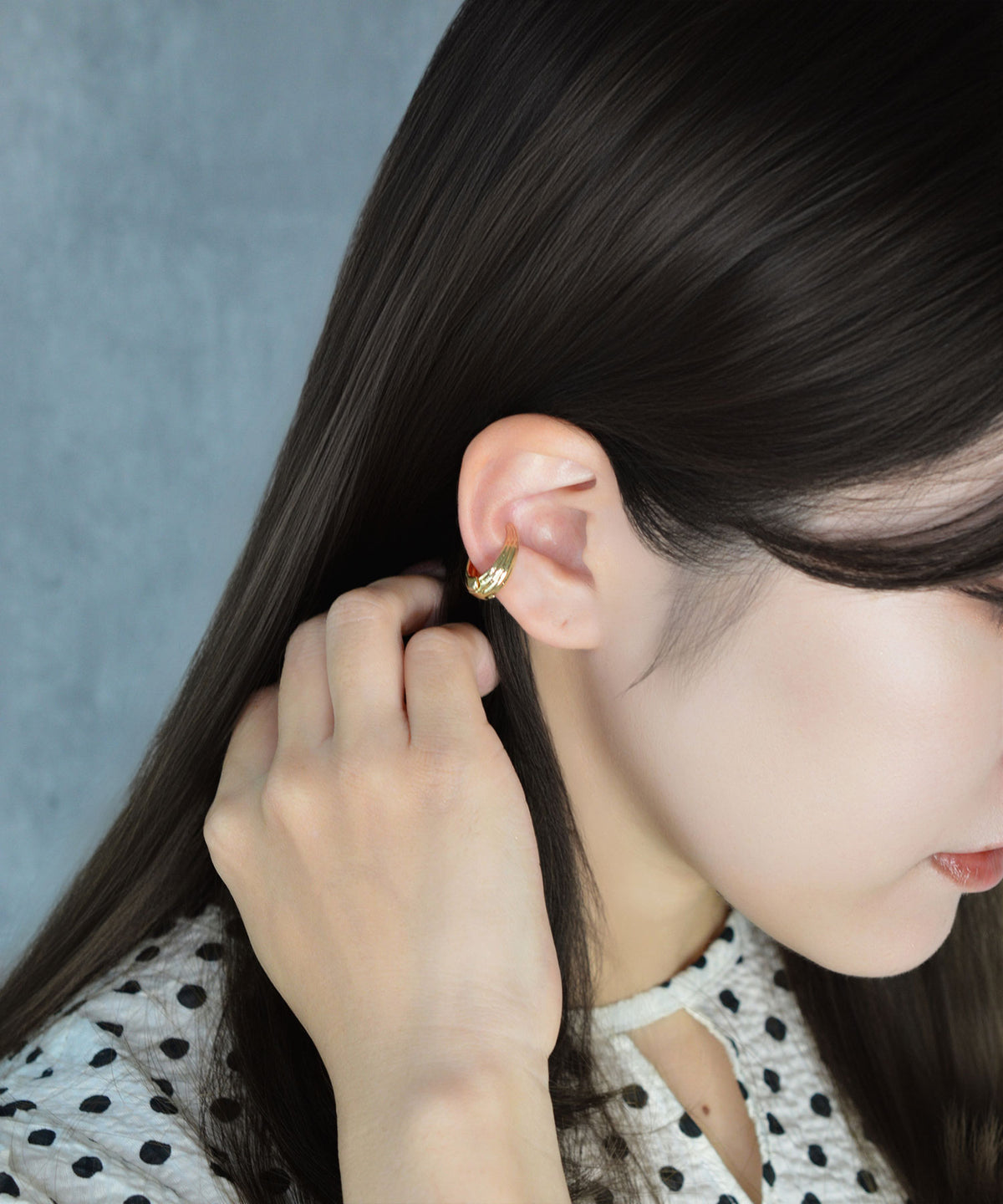 【earyear】Groove Texture Chunky Metal Ear Cuff〈片耳用〉