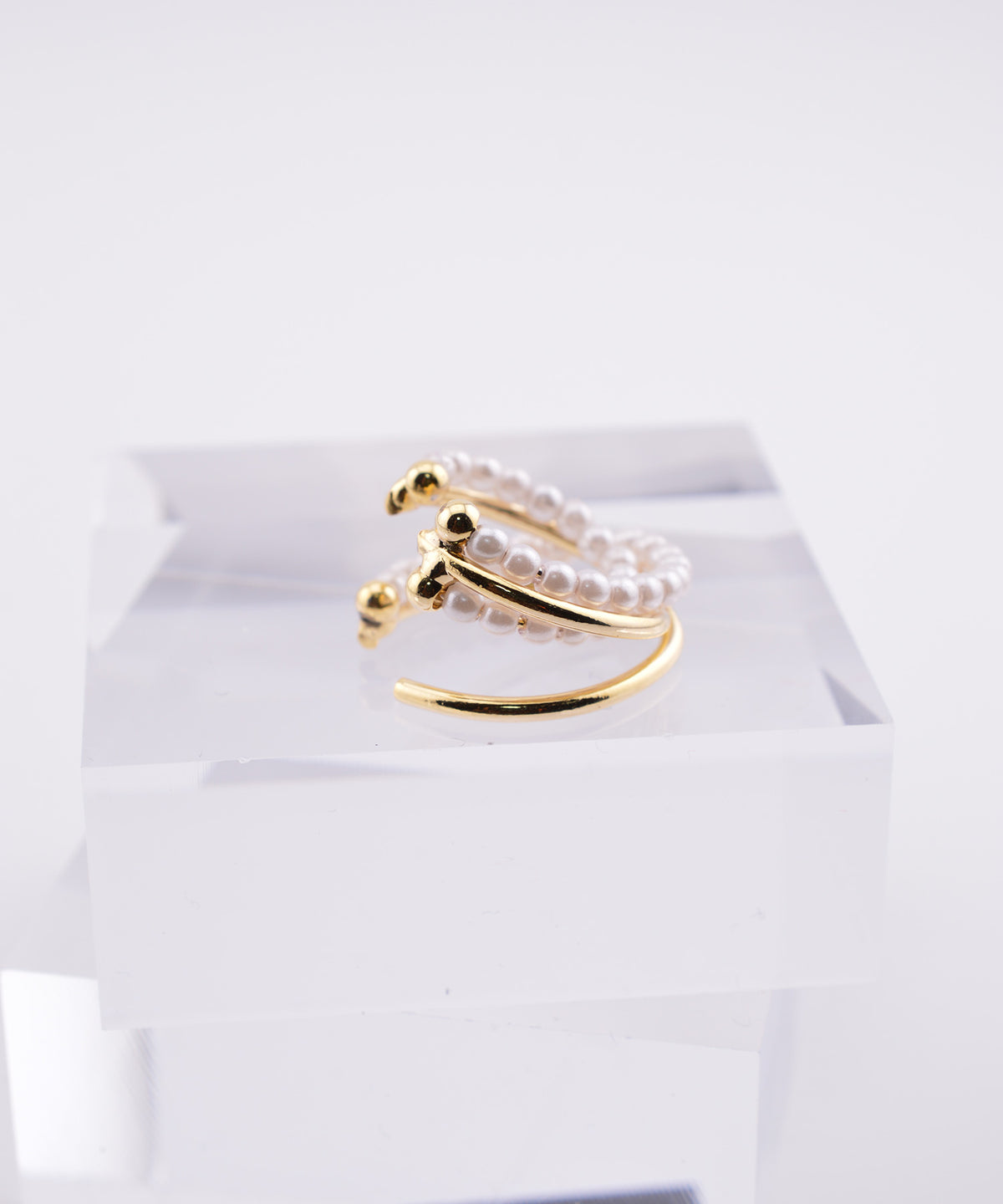 【earyear】3 Layer Pearl Line Metal Ear Cuff〈片耳用〉