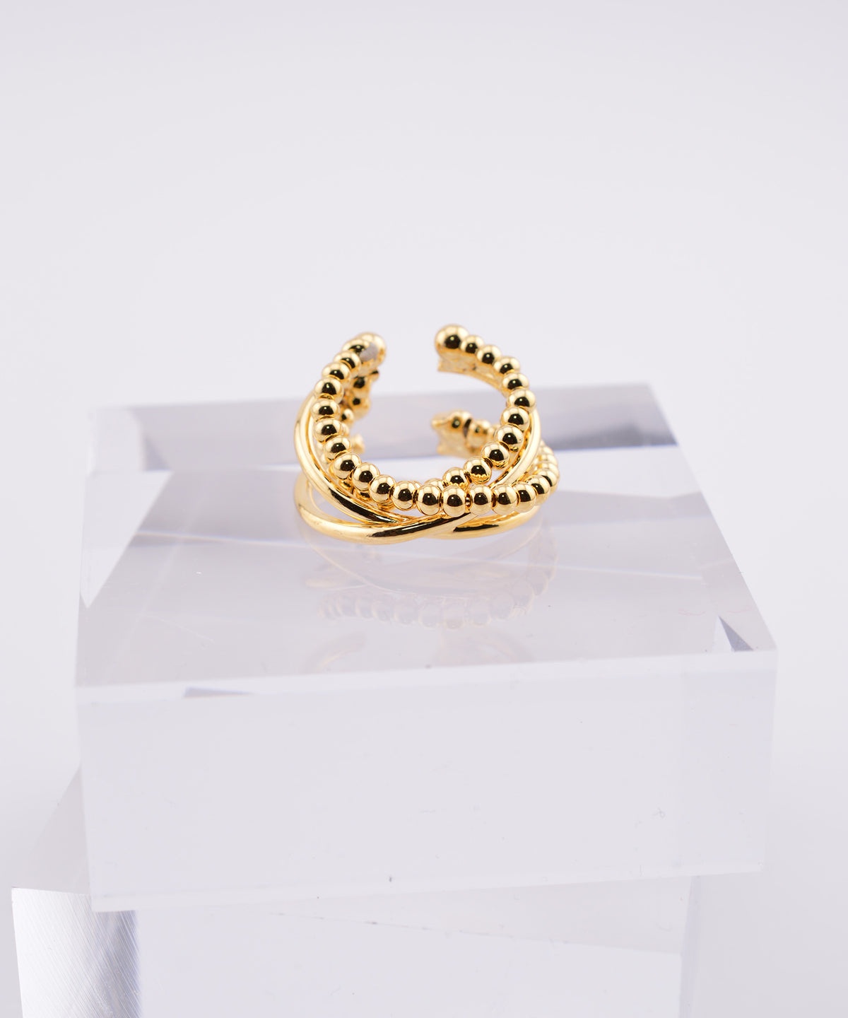 【earyear】Triple Line Ball Motif Metal Ear Cuff〈片耳用〉