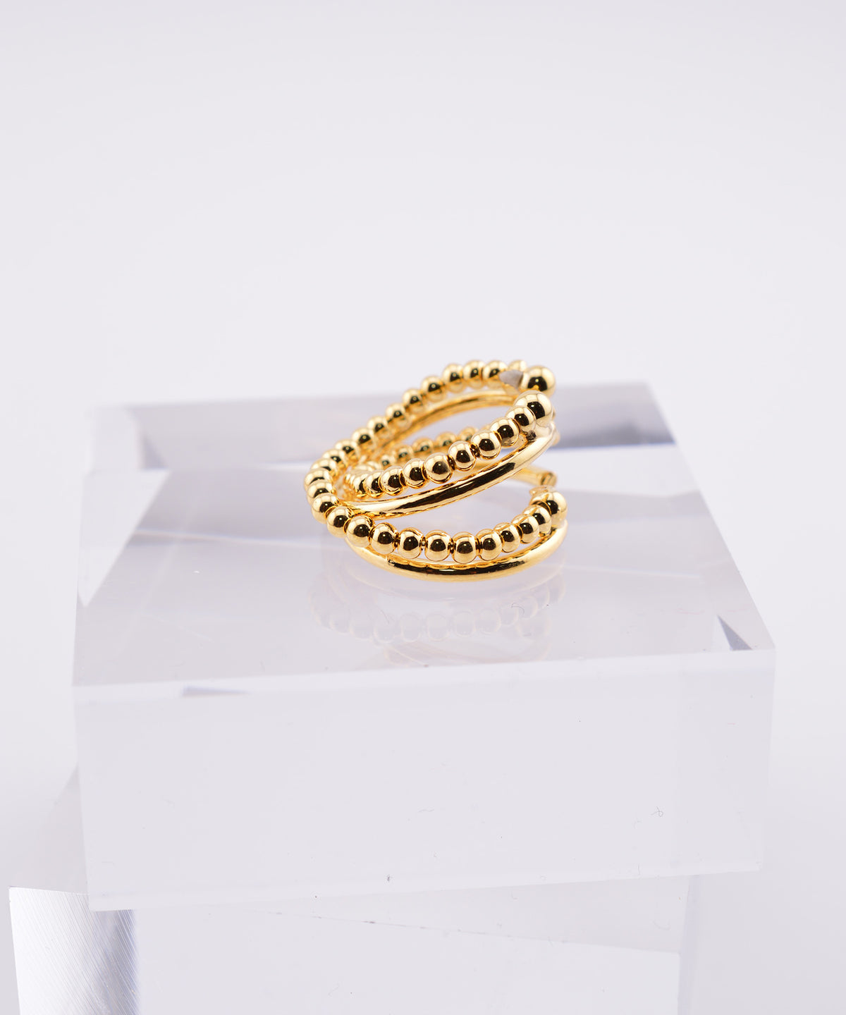 【earyear】Triple Line Ball Motif Metal Ear Cuff〈片耳用〉