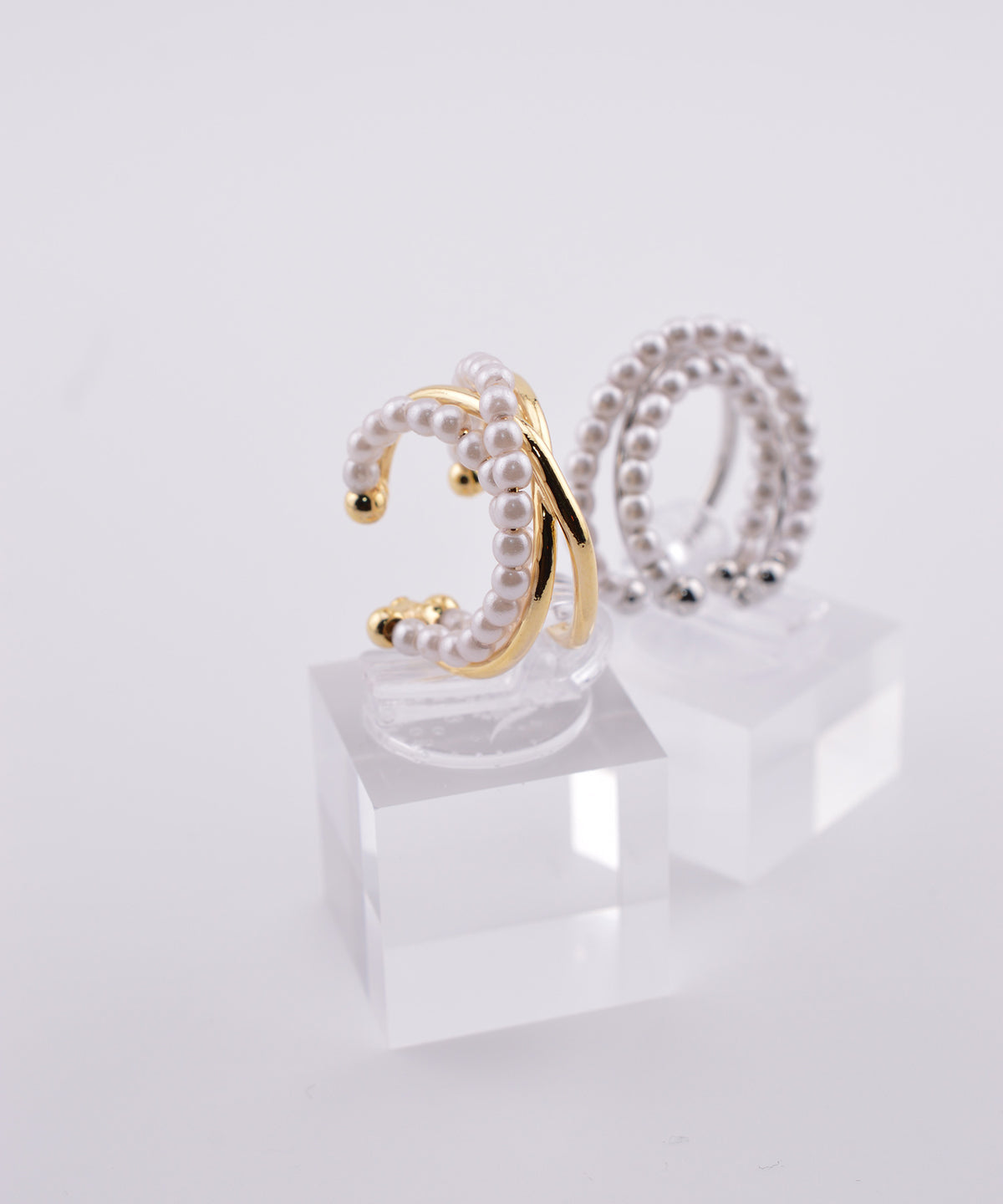 【earyear】3 Layer Pearl Line Metal Ear Cuff〈片耳用〉