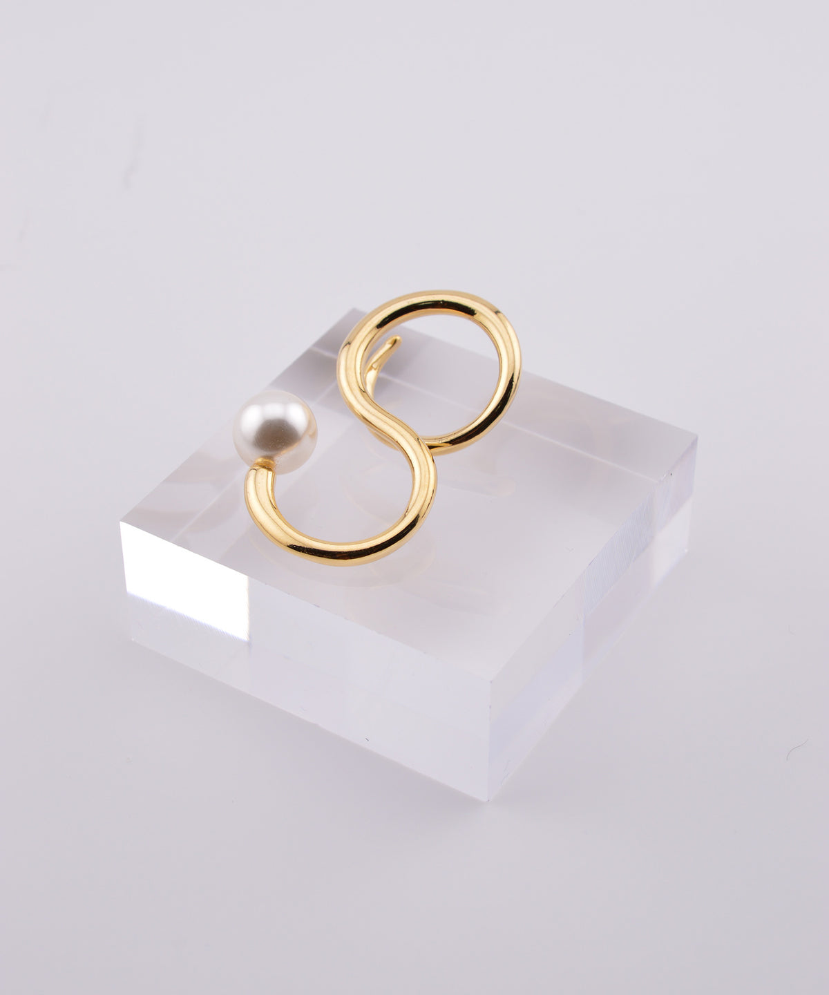 【earyear】Wave Pearl Design Double Finger Ring