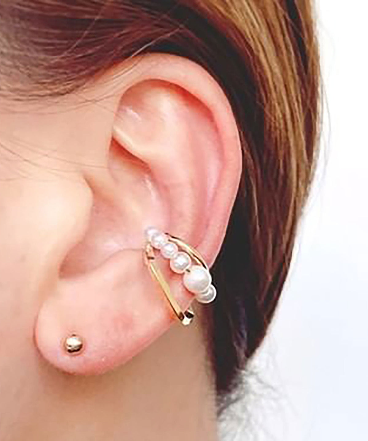 【earyear】Geometric Sand Pearl design Design Pearl Ear Cuff<片耳用>