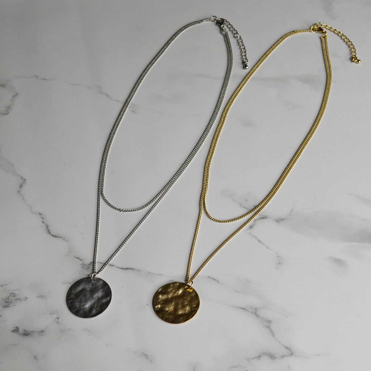 Ancient Circle Plate Double-Chain Pendant Necklace