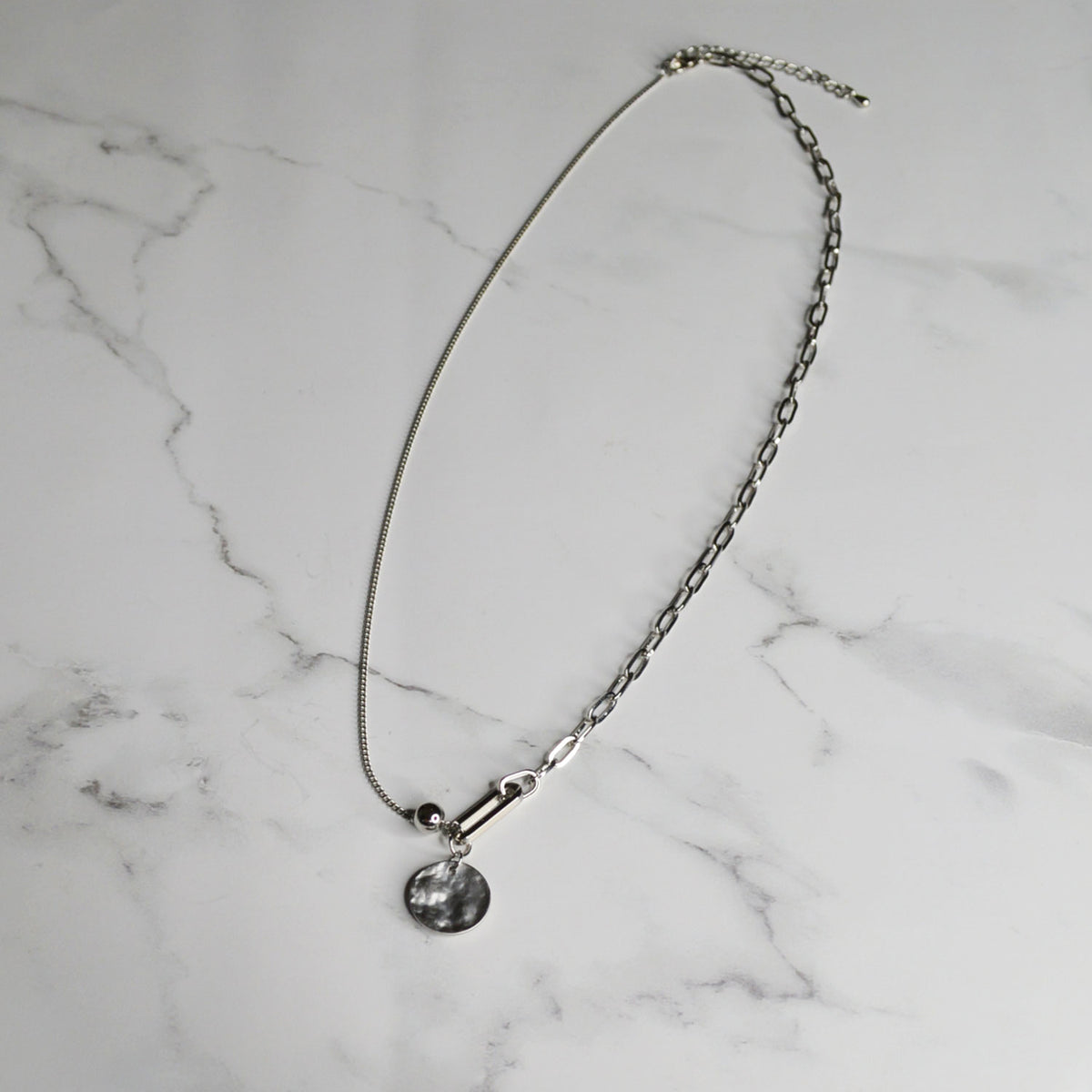 Ancient Circle Plate Combi-Chain Pendant Necklace