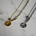 【earyear】Ancient Circle Plate Combi-Chain Pendant Necklace